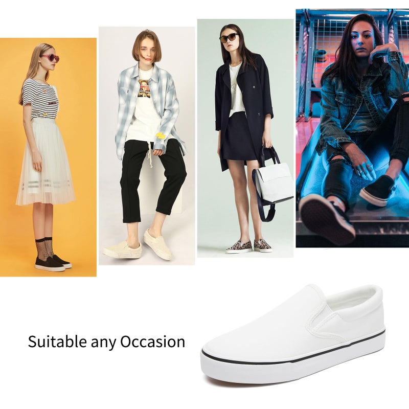 hash bubbie Women's Canvas Slip On Sneakers Fashion Flats Shoes White Canvas Shoes(White.US7) - Image 4